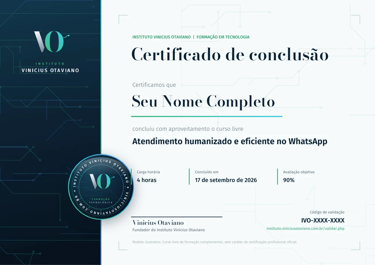 Exemplo do certificado do Instituto Vinicius Otaviano